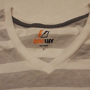 Amplify grey/white stripe vneck tshirt large